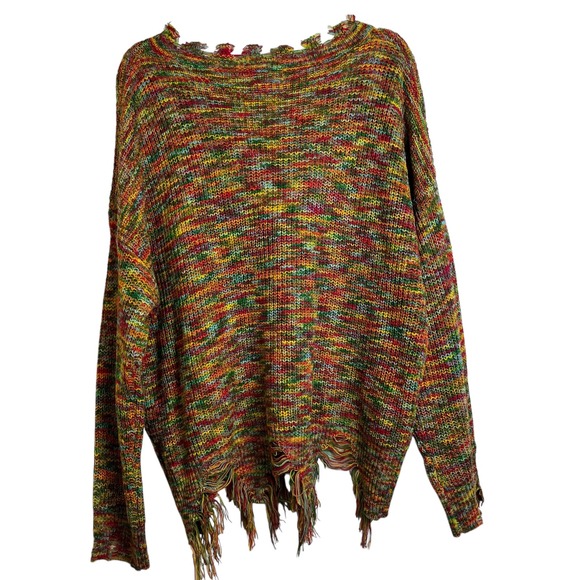 Haptics by Holly Harper Multi Color Distressed Knit V Neck Sweater Size M - Picture 8 of 9